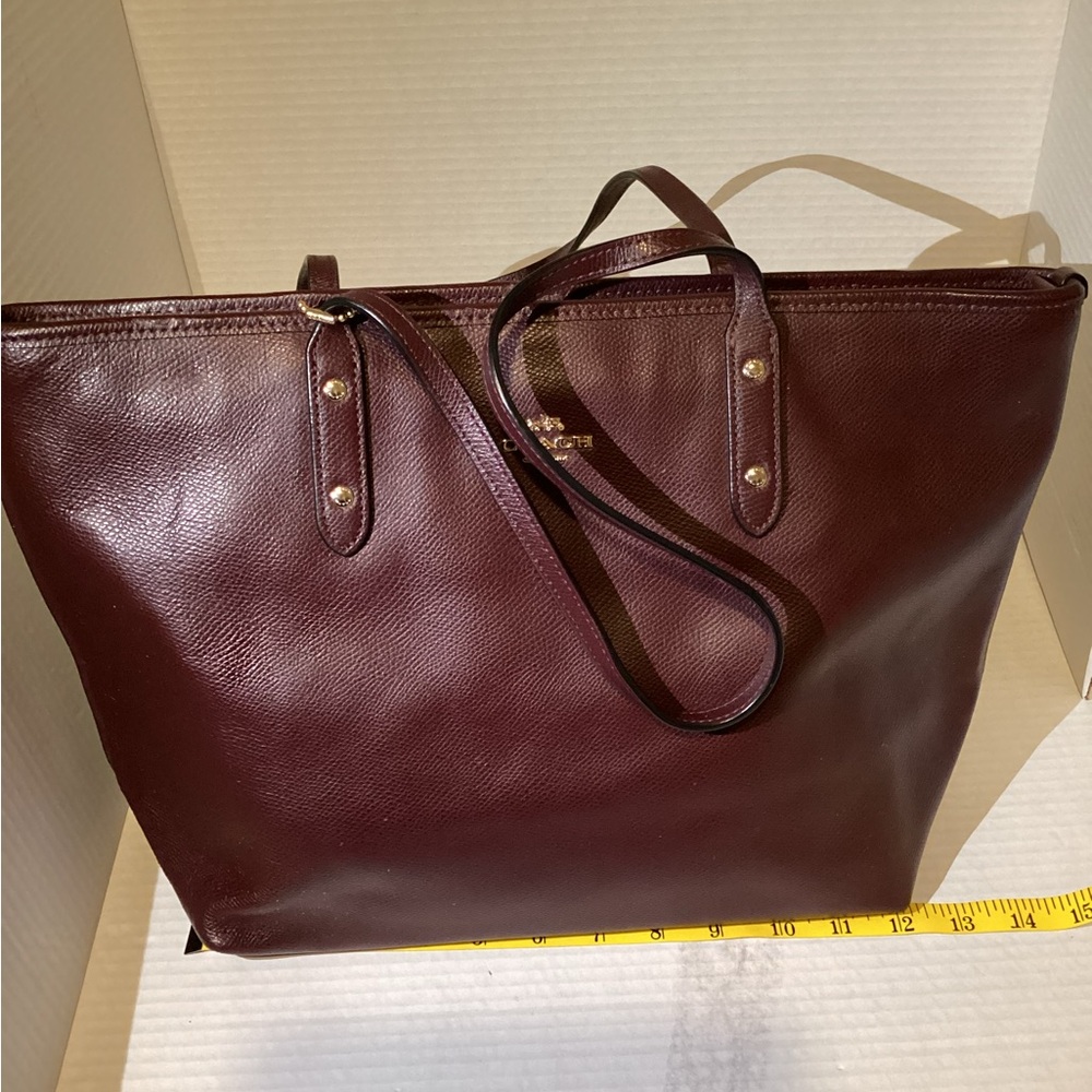 Coach Red Cherry Metallic Leather Crossgrain City Zip Tote Bag